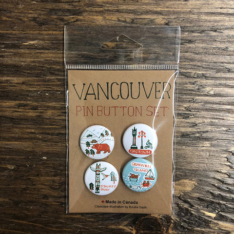Vancouver Cityscape pin button set