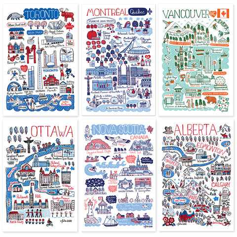 Cityscape Postcard set of 6 Feature - Toronto - Vancouver - Alberta - Ottawa - Nova Scotia - Montréal - Printed in Canada - Canada Souvenir Gift - value set